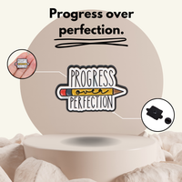 “Progress Over Perfection” - Communication Pin Badge - MindCoco