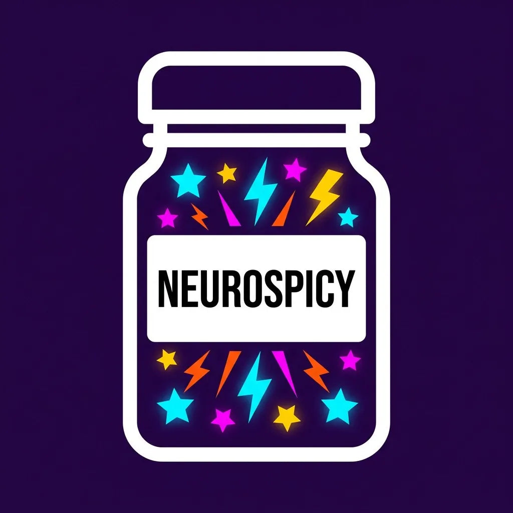 A bold graphic of a spice jar labeled NEUROSPICY