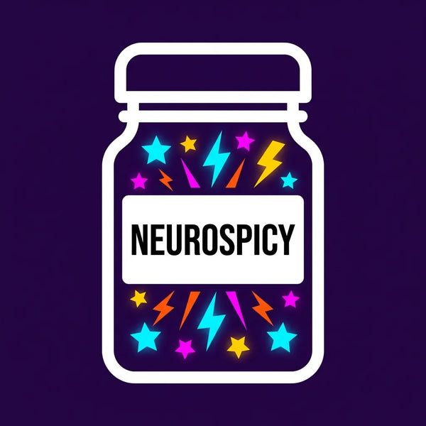 A bold graphic of a spice jar labeled NEUROSPICY