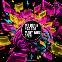 "Browser Overload Brain Tabs" enamel pin – lifestyle flat lay, neurodivergent and mental health humour