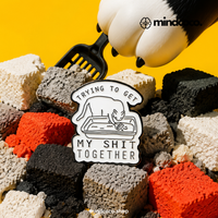 "Get My Sh!t Together" enamel pin – lifestyle flat lay, neurodivergent and mental health humour
