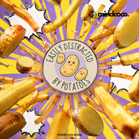 "Easily Distracted By Potato" enamel pin – lifestyle flat lay, neurodivergent and mental health humour