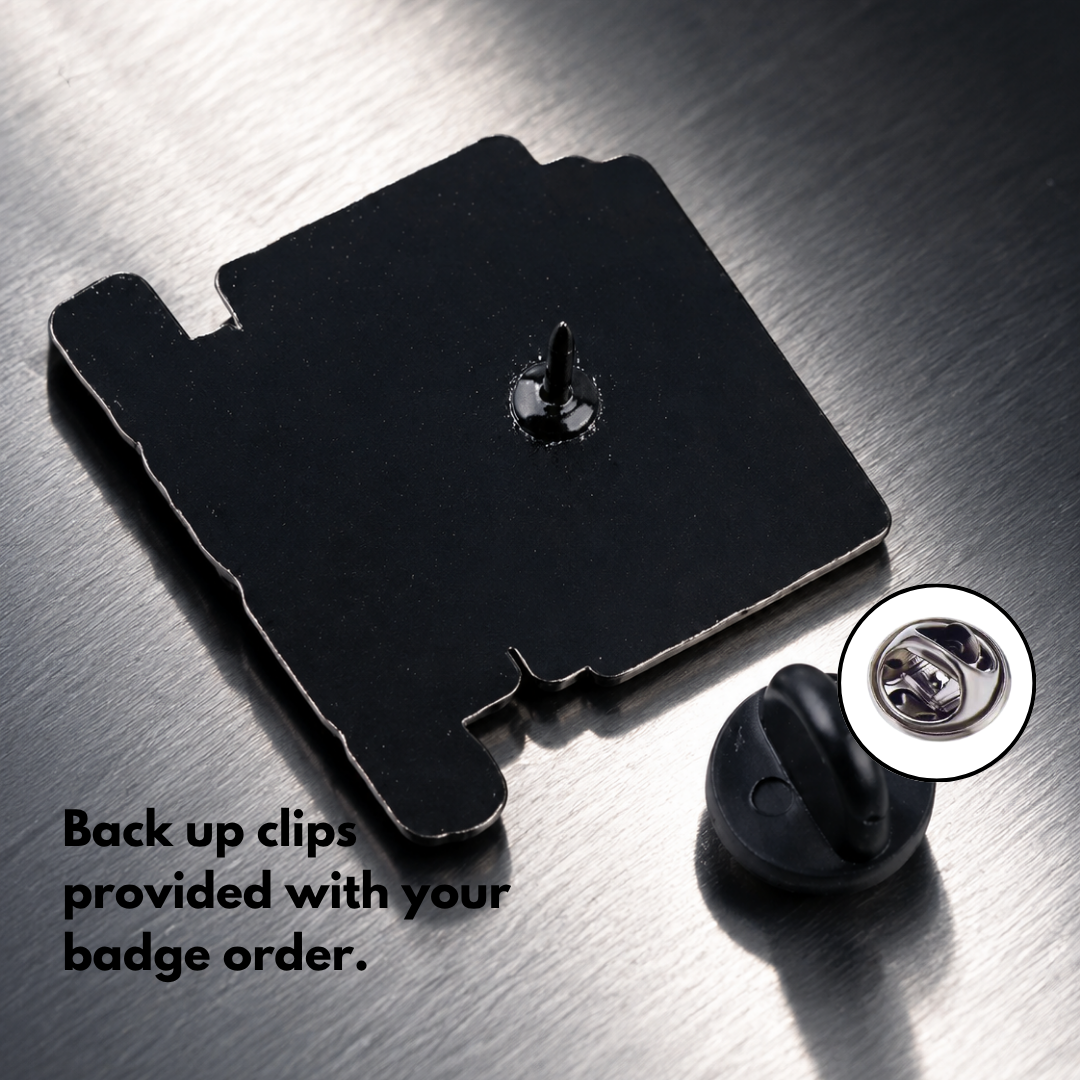 "Too Many Tabs Open" enamel pin worn on jacket – neurodivergent and mental health humour