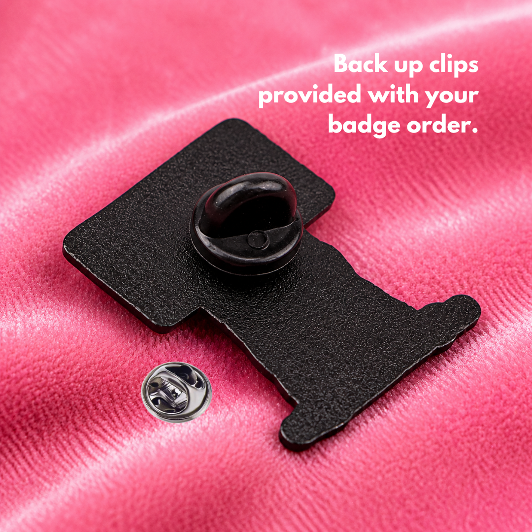 "SlayDHD" enamel pin worn on jacket – neurodivergent and mental health humour