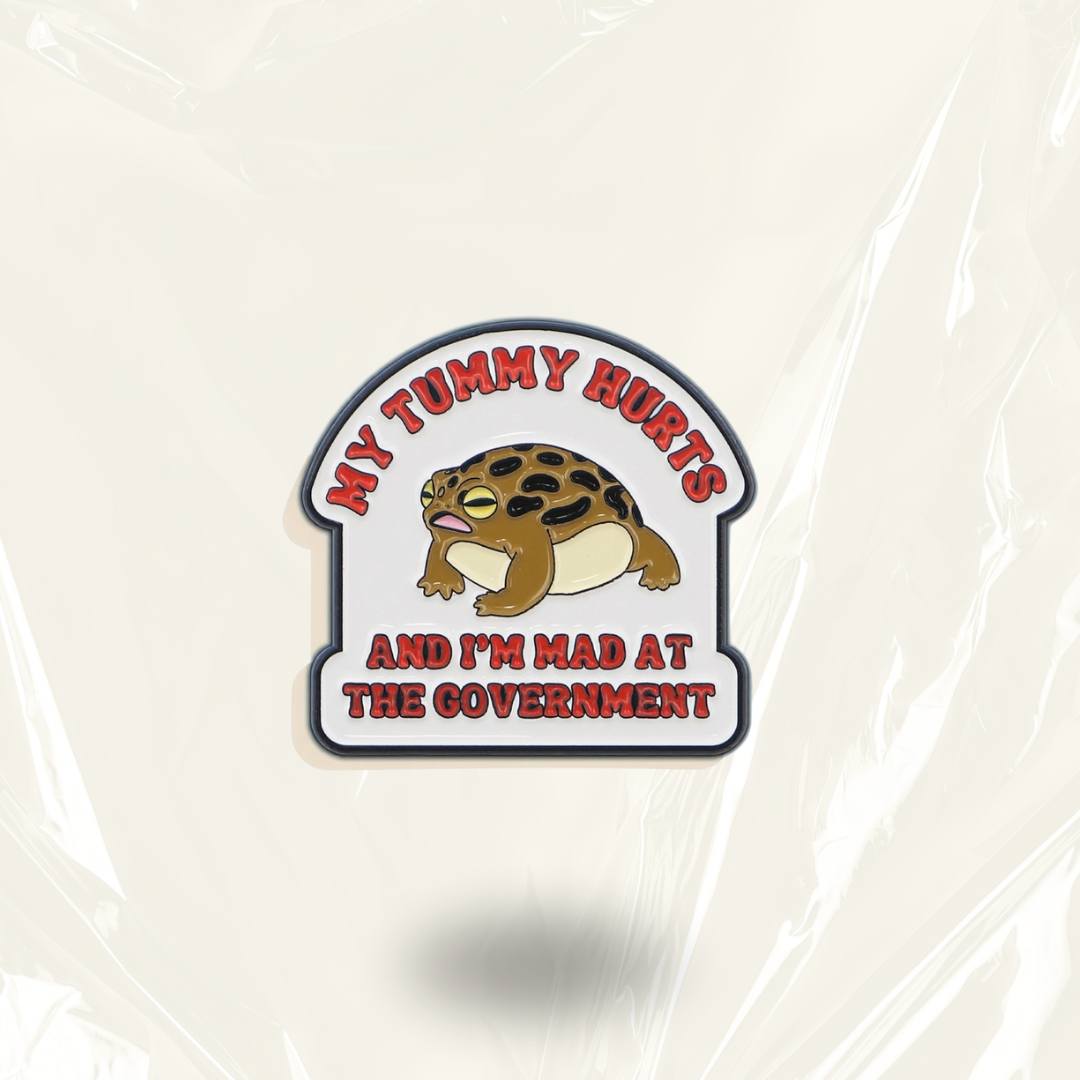 “My Tummy Hurts and I'm Mad At The Government” - Communication Pin Badge