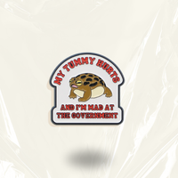 “My Tummy Hurts and I'm Mad At The Government” - Communication Pin Badge