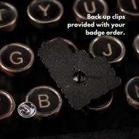 "Older Than The Internet" enamel pin worn on jacket – neurodivergent and mental health humour