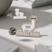 "No Probllama" enamel pin worn on jacket – neurodivergent and mental health humour