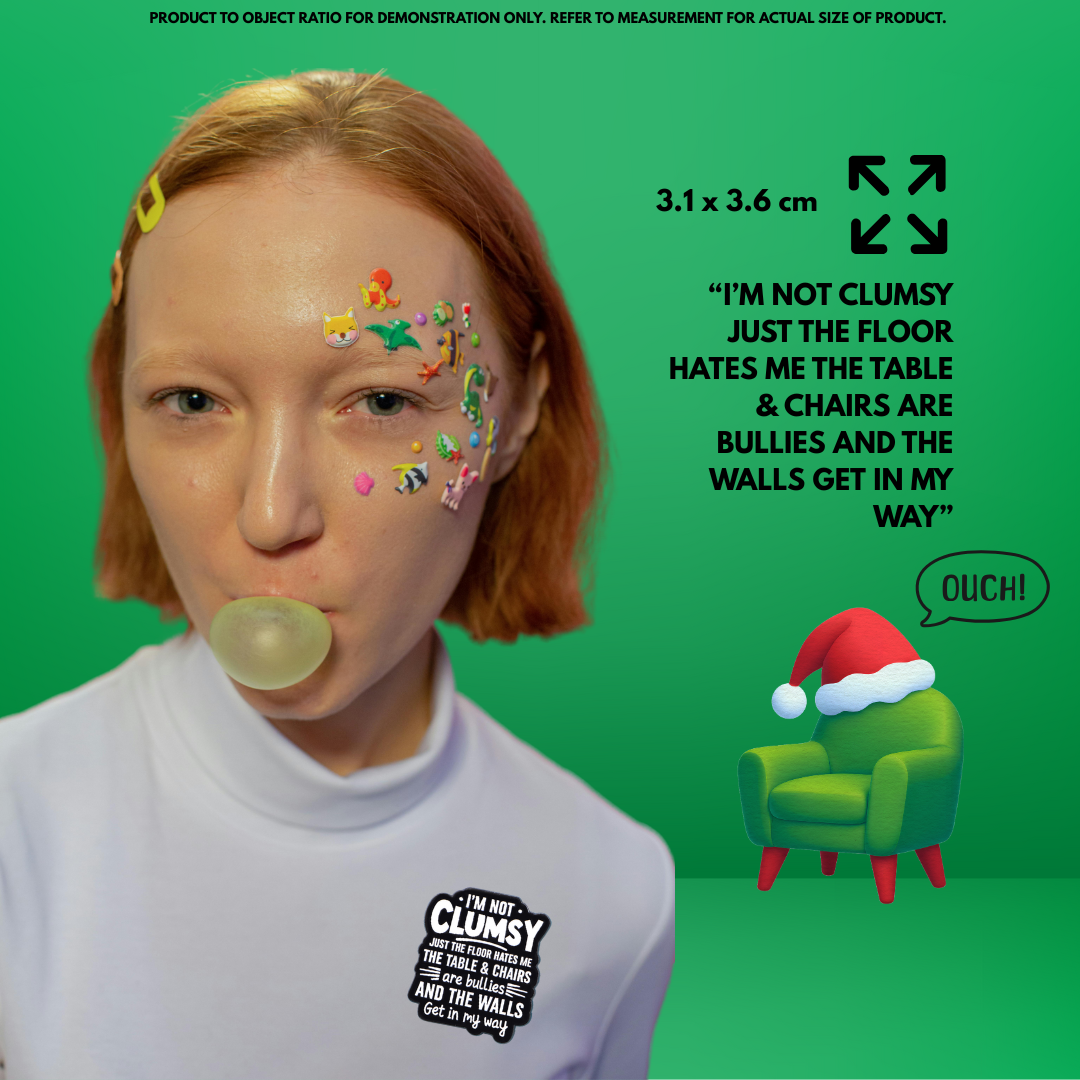 MindCoco Clumsiness Truth Bomb Badge: A minimalist text-focused enamel pin that humorously blames hostile environments for mystery bruises. Designed for neurodivergent self-validation, it shifts the focus from "clumsy" to a playful "the floor hates me" narrative for those with poor depth perception.