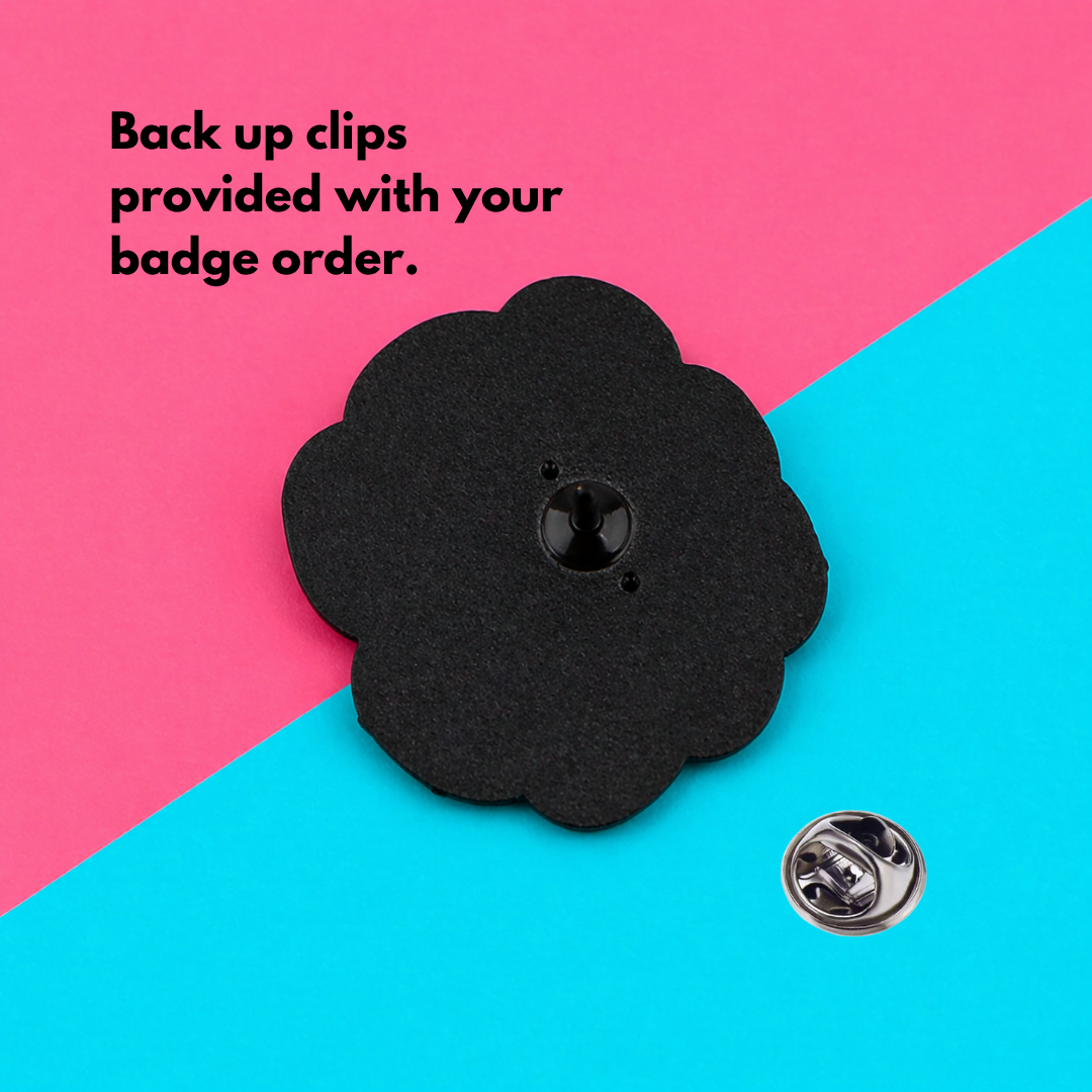 "Thanks It's The Trauma" enamel pin worn on jacket – neurodivergent and mental health humour