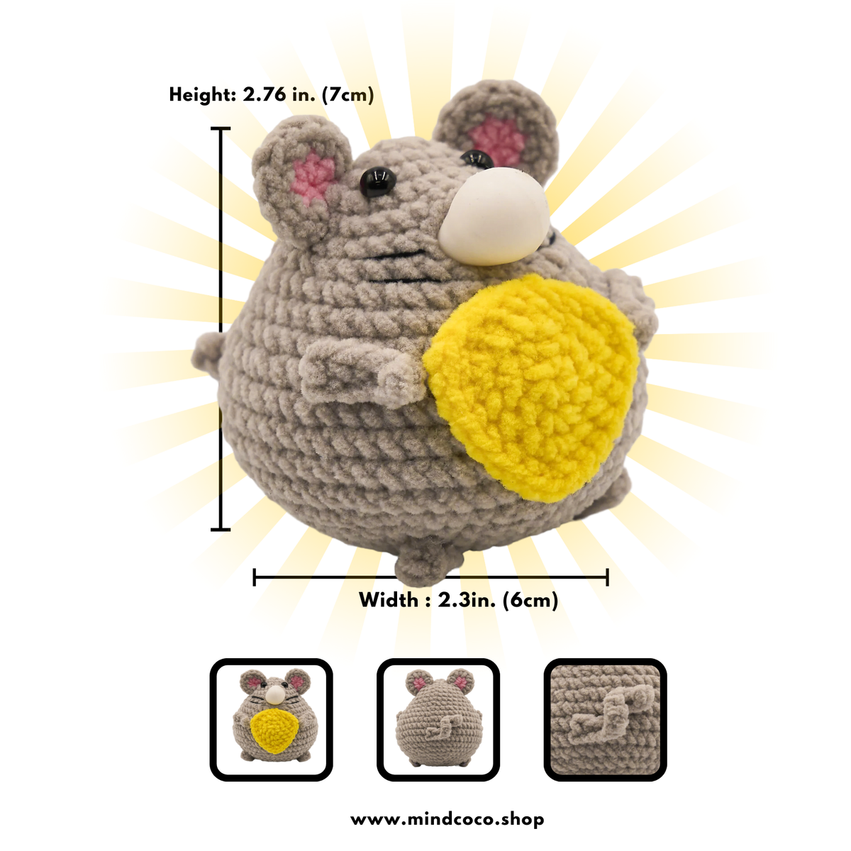 LAST CHANCE: CocoPuffy🧀 Rat with Cheese Block-Crochet Stress Squeezie Fidget Toy