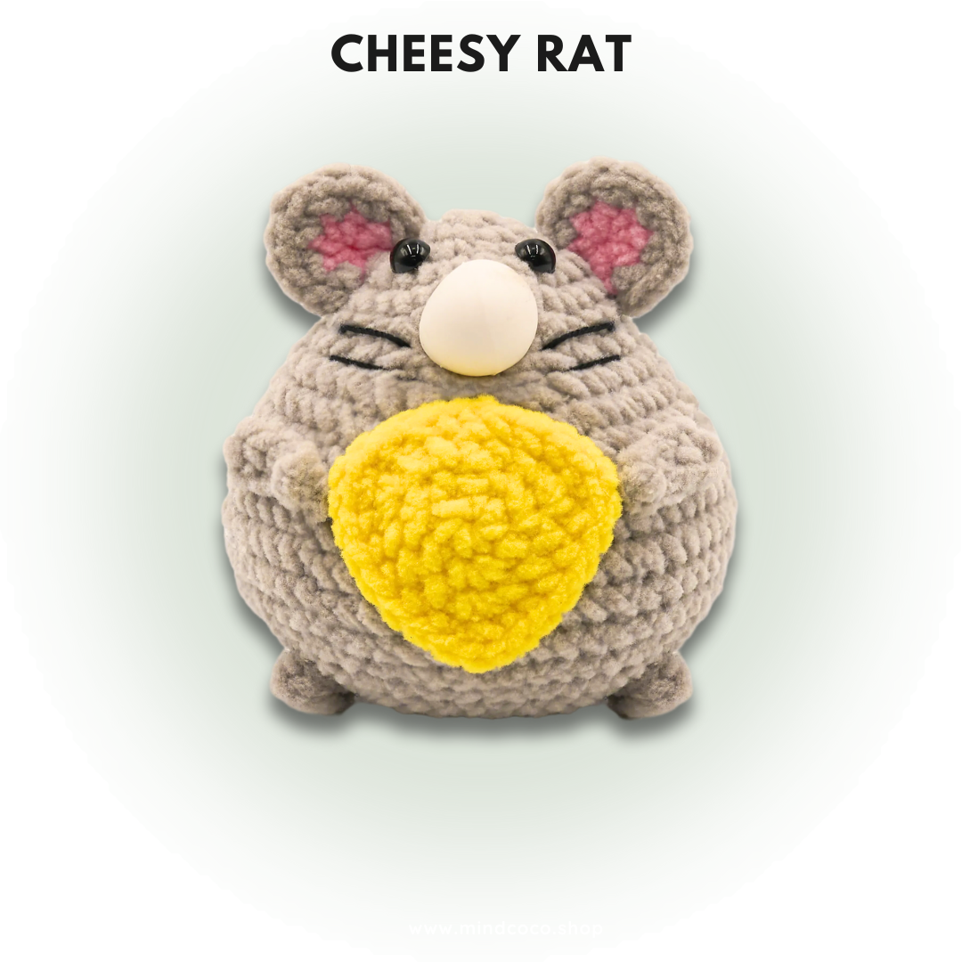 CocoPuffy🧀 Cheesy Rat-Crochet Stress Squeezie Fidget Toy