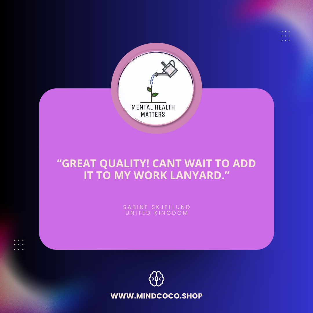 Customer review photo – "Mental Health Matters" enamel pin, 5-star community favourite