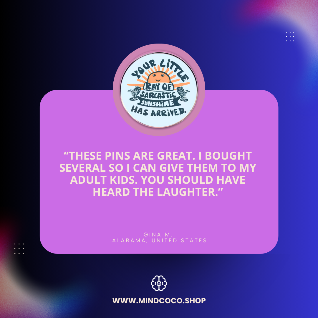 Customer review photo – "Sarcastic Sunshine" enamel pin, 5-star community favourite
