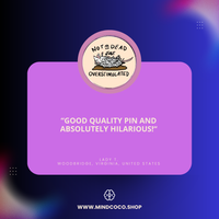 Customer review photo – "Overstimulated" enamel pin, 5-star community favourite