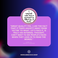 Customer review photo – "I May Look Calm" enamel pin, 5-star community favourite