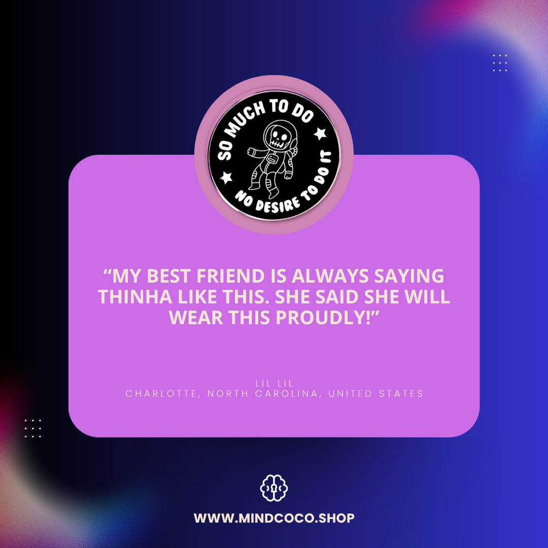 Customer review photo – "So Much To Do" enamel pin, 5-star community favourite