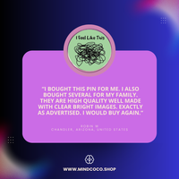 Customer review photo – "Feel Like A Mess" enamel pin, 5-star community favourite