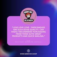 Customer review photo – "Burnt Out But Optimistic" enamel pin, 5-star community favourite