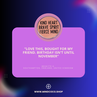 Customer review photo – "Kind Heart, Brave Spirit, Fierce Mind" enamel pin, 5-star community favourite