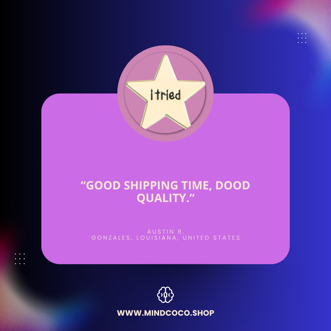 Customer review photo – "I Tried" enamel pin, 5-star community favourite
