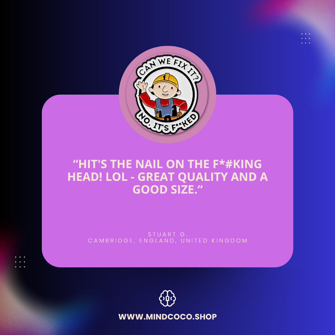Customer review photo – "Chaos Certified" enamel pin, 5-star community favourite