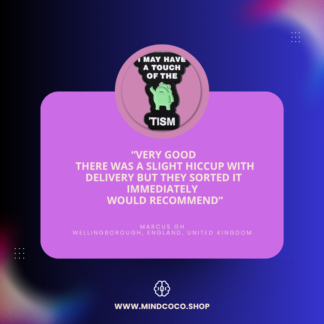 Customer review photo – "A touch of the tism" enamel pin, 5-star community favourite