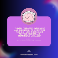 Customer review photo – "Happy Vibes in THIS Economy" enamel pin, 5-star community favourite