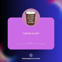 Customer review photo – "A Cup Of Get Shit Done" enamel pin, 5-star community favourite