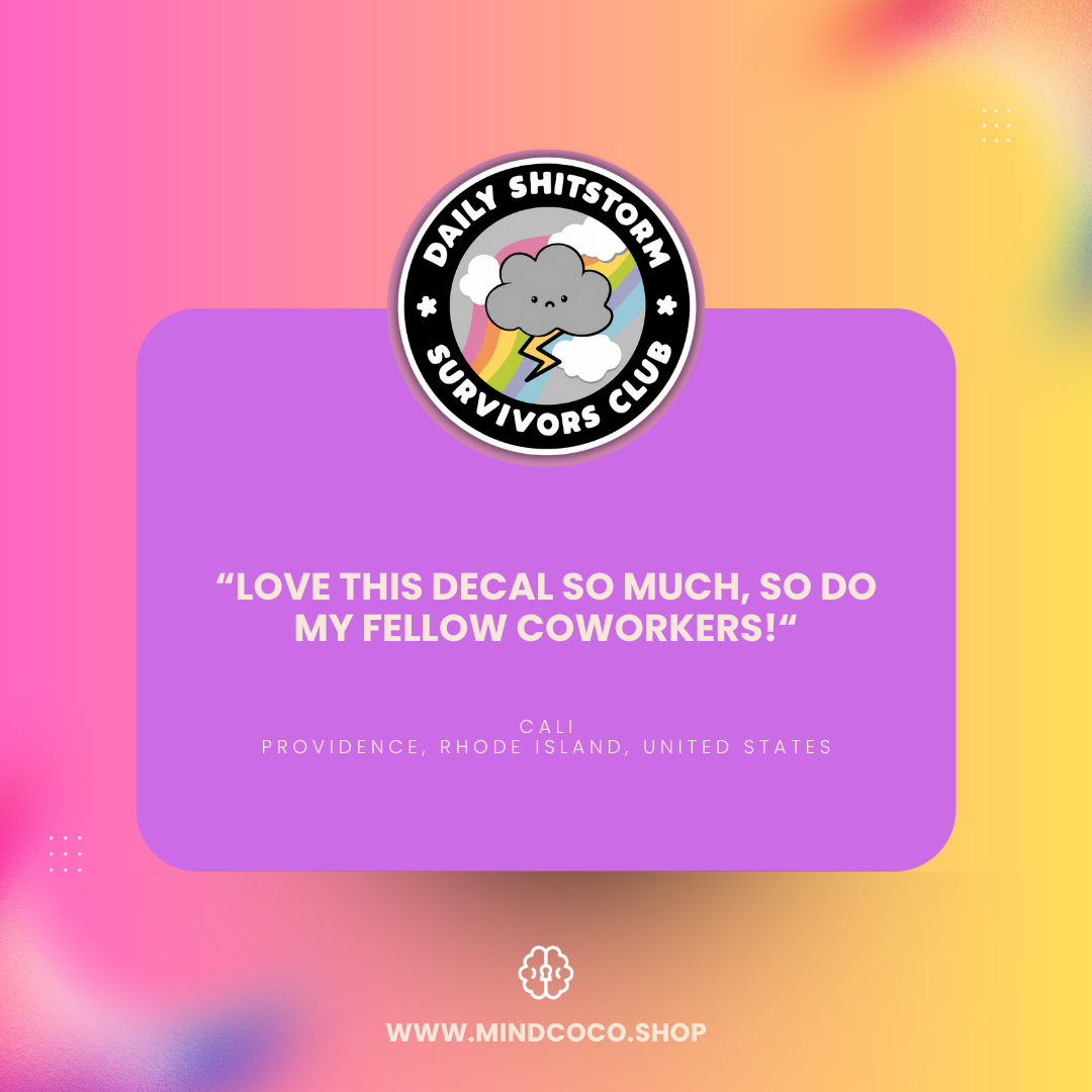 Customer review photo – "Daily Shitstorm Survivors Club" vinyl sticker, 5-star community favourite