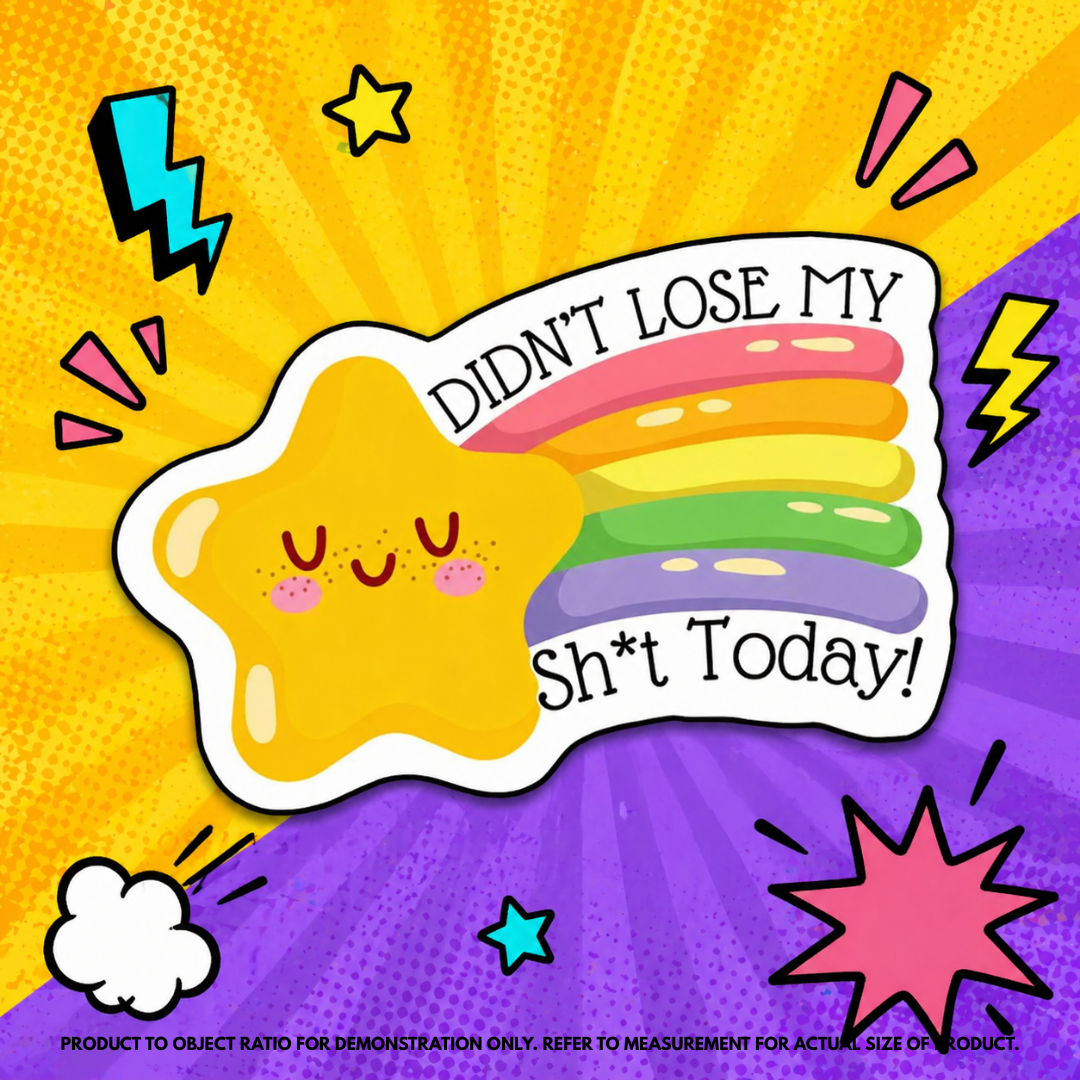 "Didn't Lose My Shit Today" vinyl sticker on laptop – neurodivergent and mental health humour