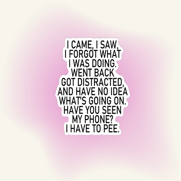 "I Came I Saw I Forgot" vinyl sticker – ADHD Memory Lapse