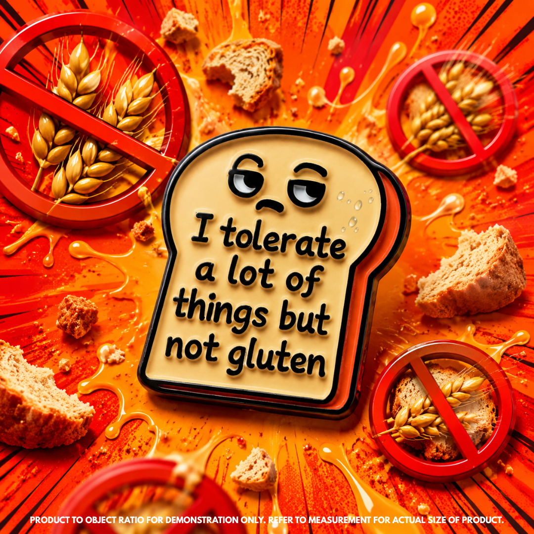 "I tolerate a lot of things but not gluten" vinyl sticker on laptop – neurodivergent and mental health humour