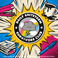 "Daily Shitstorm Survivors Club" vinyl sticker on laptop – neurodivergent and mental health humour