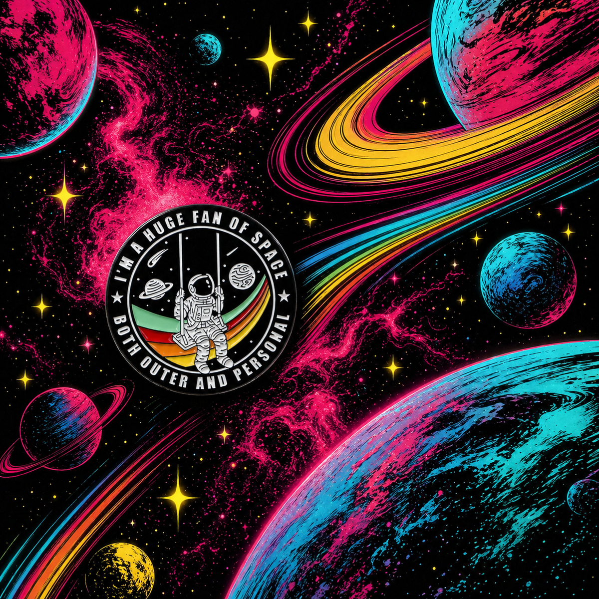 Customer review photo – "Fan of Space" enamel pin, 5-star community favourite